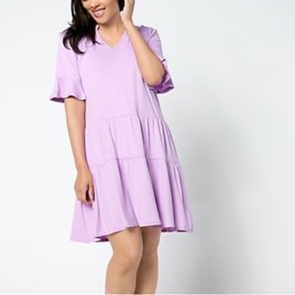 Muk Luks Cloud Knit tiered lounge dress in Pink Floral - Picture 11 of 12